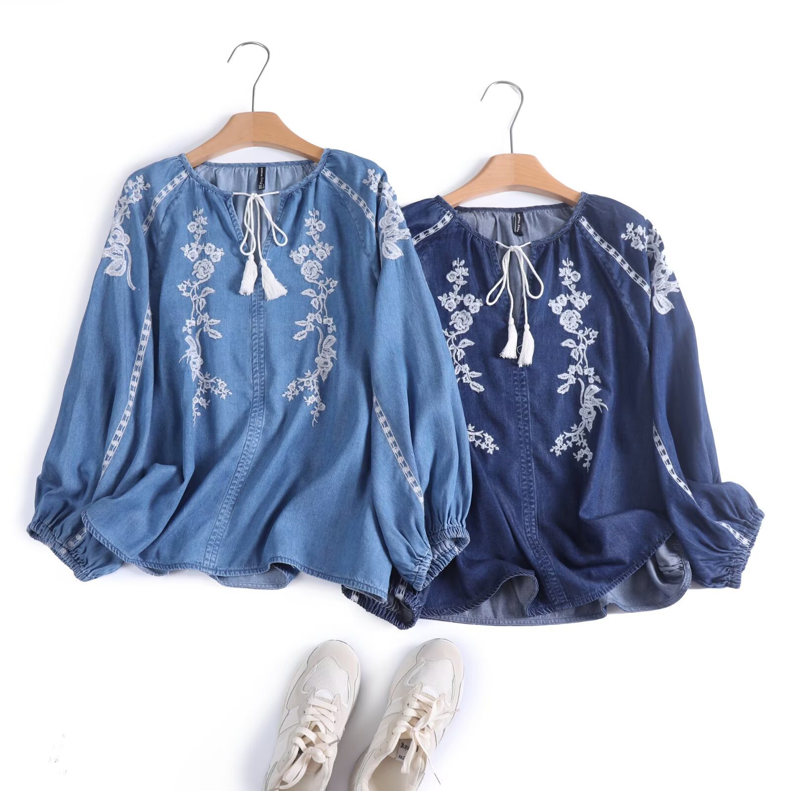 Tassel Fringe Trim - Femmes Denim Blouse haut fleur broderie