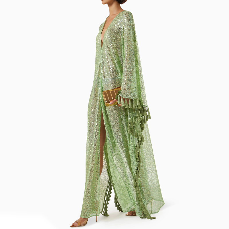 Tassel Fringe Trim - Robe de soirée élégante verte à