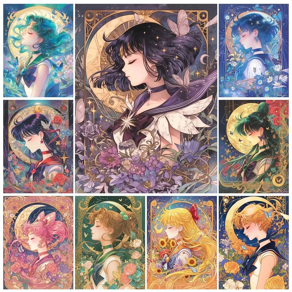 Embroidery Embellishments - Dessin animé diamant peinture beauté lune
