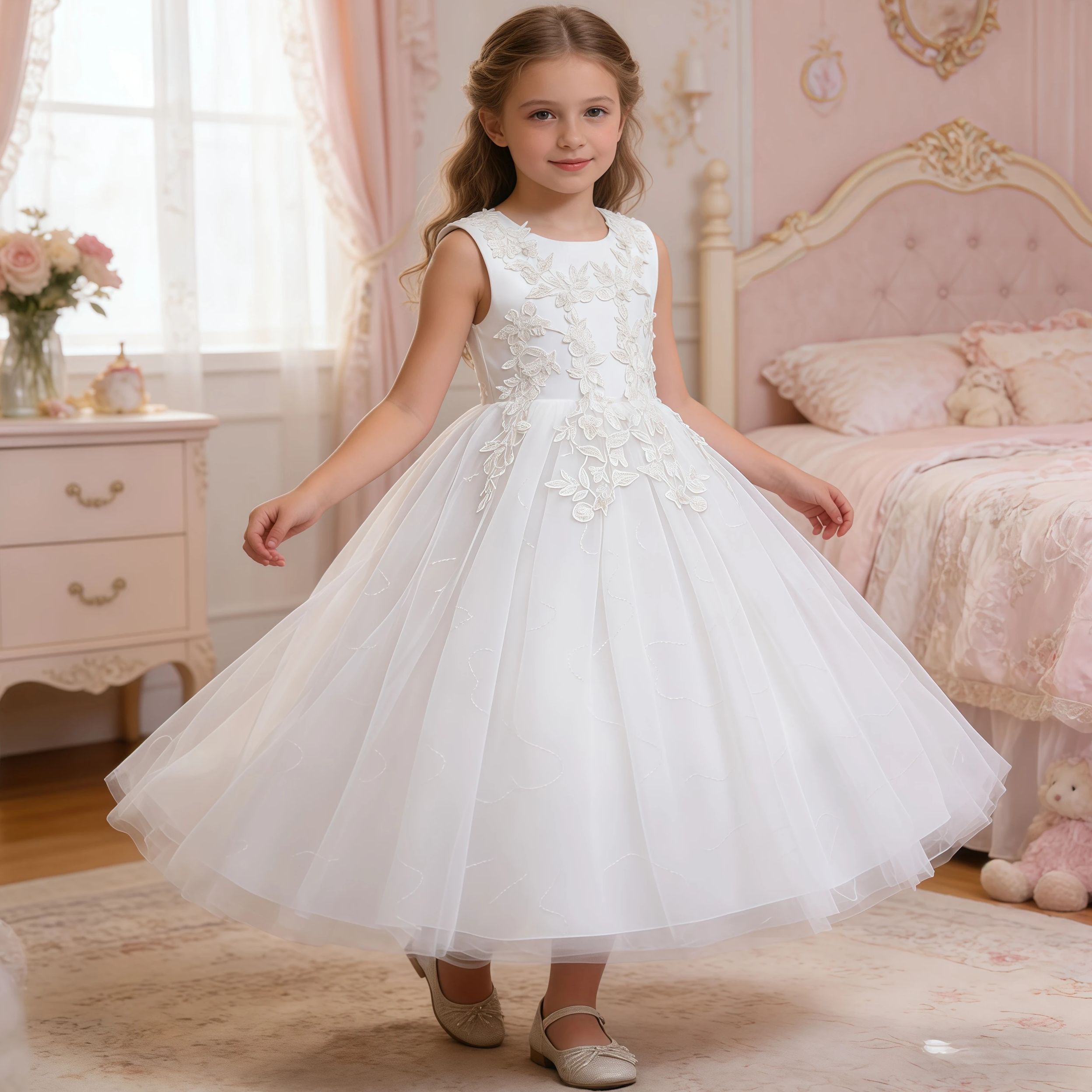 Robe longue blanche de demoise - Applique Patch Flower avis et prix